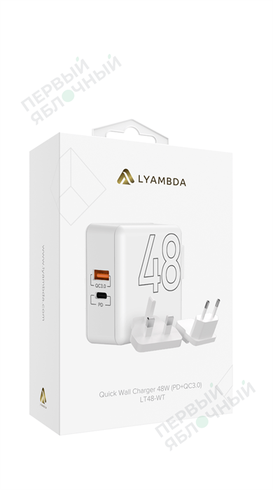 Cетевое зарядное устройство LYAMBDA 48W, USB-C + USB, PD, QC 3.0 - фото 19460