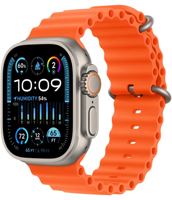 Умные часы Watch Ultra 2 49mm Titanium Case with Orange Ocean Band (MREH3) - фото 75780