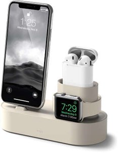 Подставка 3в1 для iPhone, AirPods и Watch силиконовая, Elago, слоновая кость